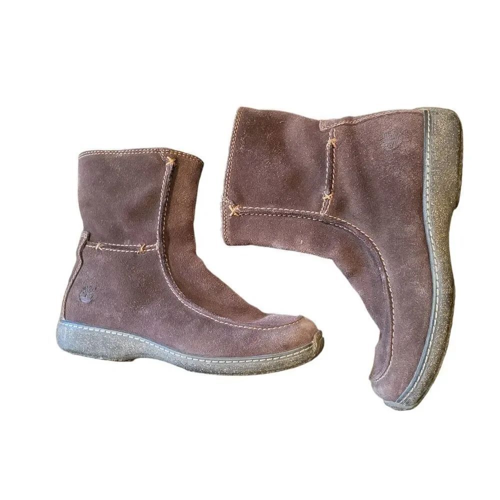 Timberland Greer Moccasin Boots Women's 6.5 Brown Suede Leather Lined